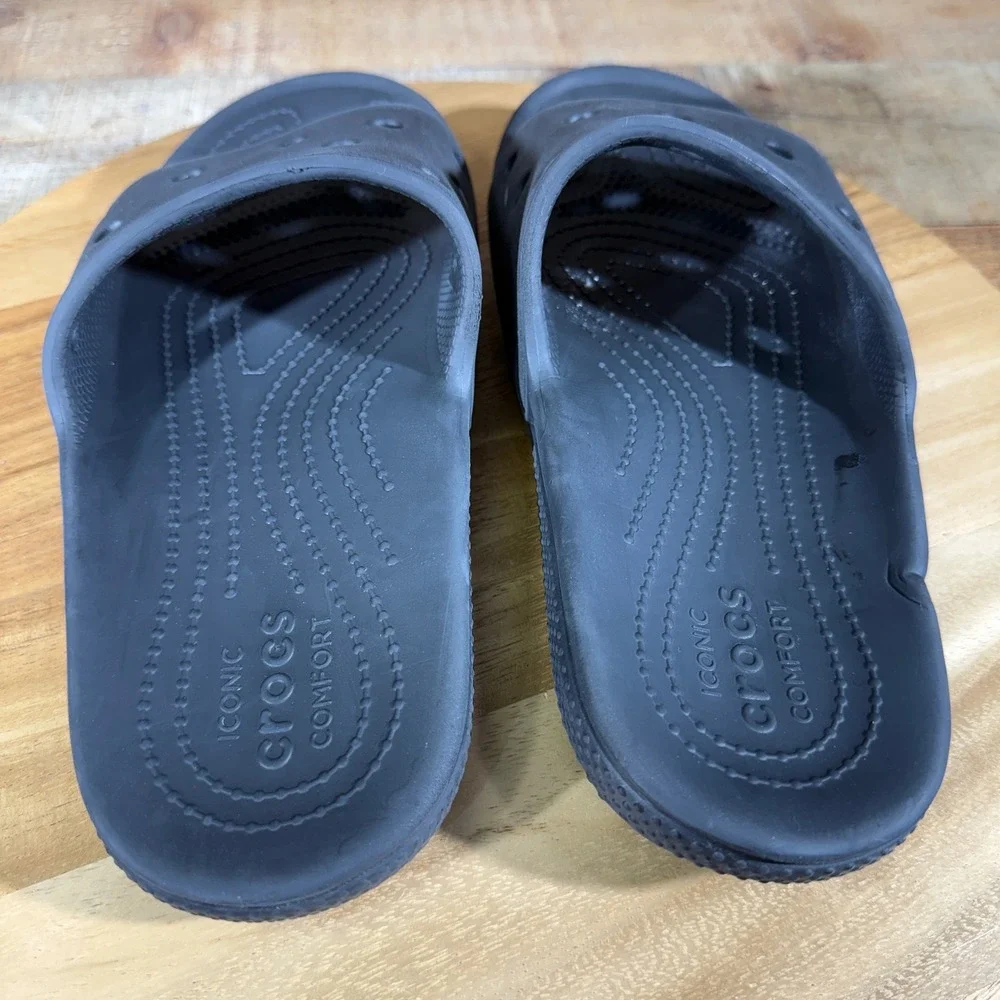 Crocs Slides Mens 8 Black Rubber Classic Slide Sandals 206121 Slip On Comfort